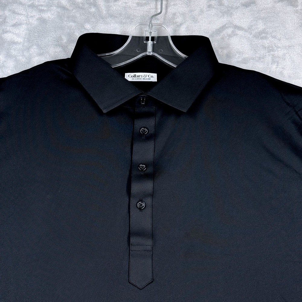 COLLARS & CO. Dress Collar Polo Mens 2XL Black Relaxed Performance Short Sleeve